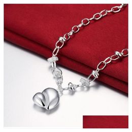 Chains Womens Sterling Sier Plated Hanging Big Peach Heart Necklace 20Inchsx5Mm Gssn055 Fashion Lovely 925 Plate Jewelry Necklaces D Dhbft