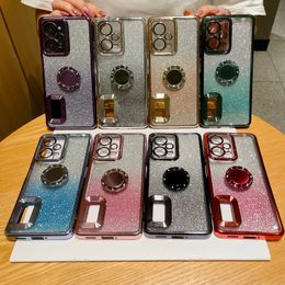 Bling Glitter Chromed Metal Finger Ring Holder Cases For Xiaomi 11T 11X 11 5G Pro POCO M4 X4 X3 Redmi 10A Note 12 10C 9C 9A Gradient Lens Protector Paper Soft TPU Cover