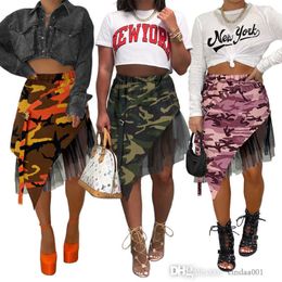 Womens Cotton Skirt Designer 2023 New Casual Camouflage Printing Mesh Splicing Irregular Skirts S-XXL