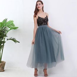 Skirts Spring Summer Vintage 4Layers Womens Elastic High Waist Tulle Mesh Skirt Long Pleated Tutu Female Jupe Longue