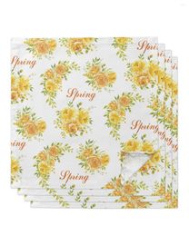 Table Napkin 4pcs Spring Yellow Flower Bloom Square 50cm Party Wedding Decoration Cloth Kitchen Dinner Serving Napkins