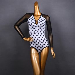 Stage Wear Sexy Latin Dance Blouse Women Modern Dancewear Ballroom Practice Costume Tango Outfit Mesh Bodysuit JL3221