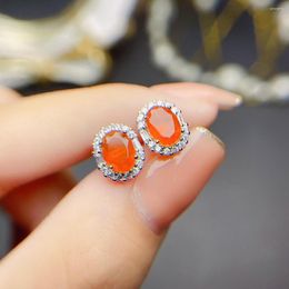 Stud Earrings Natural Mexican Fire Opal Sterling Silver Women's Oval 5x7mm Genuine Gemstone Studs