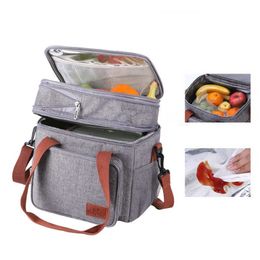 Backpacking Packs 16L large capacity insulated lunch double layer hot bento portable leak proof meal bag picnic cooler handbag P230524