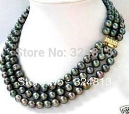 Necklaces 3 row 78MM Black akoya Pearl Necklace #1065