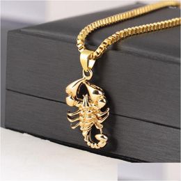 Pendant Necklaces Punk Gold Colour Scorpion Necklace For Men Stainless Steel Rock Hip Hop Jewellery Gift Wholesale Drop Delivery Dhgarden Dhrzp