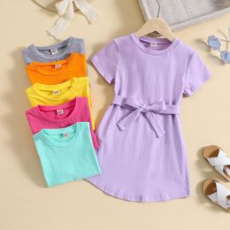 Girl Dresses Long Sleeve Rompers For Girls Child Shoert Solid Bow Tie Summer Beach Sundress Party Size 14 16