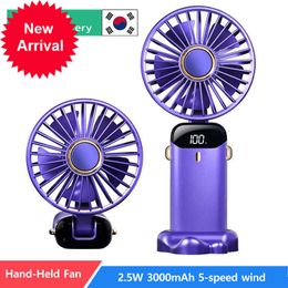 New 3000mAh Portable Hand-Held Fan Desktop Multifunctional Folding Double-Headed Electric Fan Digital Display With A Neck Lany