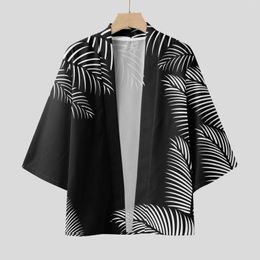 Men's Casual Shirts Japanese Kimono Men Cardigan Streetwear Traditional Samurai Clothing Leaves Print Haori Shirt Yukata Male