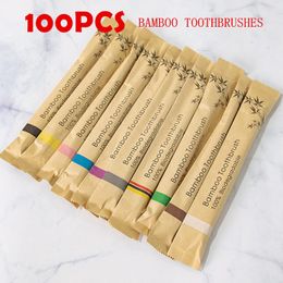 Toothbrush 50/100Pc Toothbrush Eco Friendly Bamboo Soft Bristle Fibre Adult Toothbrushes Teeth Brush Solid Bamboo Handle 100% Biodegradable 230524