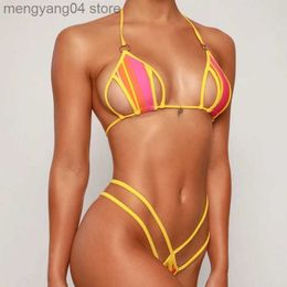 Women's Swimwear Sexy Halter Hollow Out Micro Bikini 2023 New Women's Swimsuit Neon Swimwear Women Summer Backless Lace Up Bikinis Bathing Suit T230524