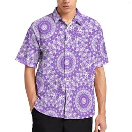 Men's Casual Shirts Amethyst Lavender Mandala Purple And White Print Teal Floral Vacation Shirt Hawaii Stylish Blouses Custom Big Size