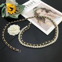 Women Luxury Female Waist Chain Belt Diamond Belts Thin Waistband Designer Chain Belts Pearl Belt Gold Leather Decorative Waistband
