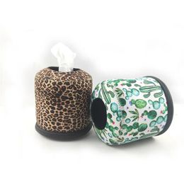 Neoprene Tissue Box Fashion Print Tissue Roll Paper Holder Storage Bag Portable Round Napkin Pouch for Car Home Office Decoration