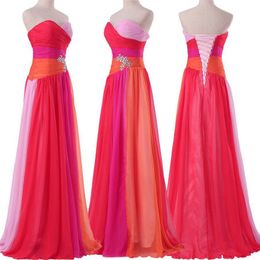 Long Prom Dresses Colourful Crystal Sweetheart Chiffon A-Line Lace-up Plus Size Graduation Cocktail Homecoming Formal Evening Party Gown 23
