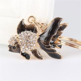 Keychains Lovely Black Goldfish Cute Crystal Charm Purse Handbag Car Key Keyring Keychain Party Wedding Birthday Gift