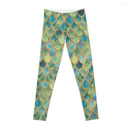 Active Pants Mermaid Scales (green & Gold) Leggings Sports Tennis For Women Gym Woman