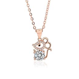 Pendants 2023 925 Sterling Silver Necklaces For Women Shiny Zircon Chinese Zodiac Rats Pendant Necklace Jewellery Girl Gift