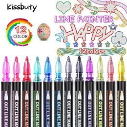 Highlighters 812 Colours Double Line Pen Outline Paint Marker Pens Diy Album Scrapbooking Metal Highlighter Drawing Painting Doodling 230523
