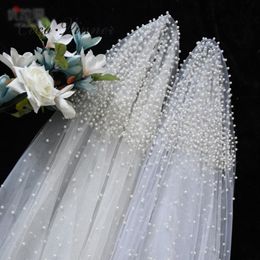 Bridal Veils Heavy Pearls Beaded Wedding Veil For Bride White Ivory Color 1.5 Meters 3 Long A8006