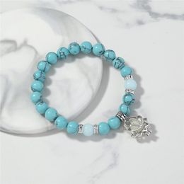 Strand Fashion Blue Imitation Turquoise 8mm Bracelets Yoga Luminous Bracelet Lotus Charm Bead For Men Women Buddhism Jewellery