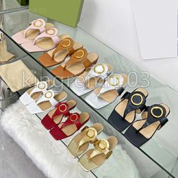 Designer Slippers Women Blondie Flip Flops Luxury Leather Sandals Classic Summer Slides Fashion Mules Leather Beach Slippers