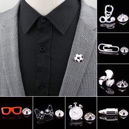 Men's Advanced Chic Brooches Glasses Bullet Clock Pin Suit Shawl Lapel Pins Corsage Hat Shirt Collar Pin Party Daily Accessory