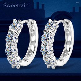 Hoop Earrings 4mm 4 Stones Moissanite Heart For Women 925 Sterling Sliver Plated White Gold Earring Wedding Party Fine Jewelry