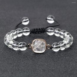 Strand 8mm Crystal White Transparent Beads Bracelets Fashion Handmade Adjustable Natural Stone Geometric Chrams Women Jewelry