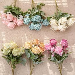 Decorative Flowers 29cm Artificial Flower Rose Bouquet Wedding Home Decoration Hand Road Lead Fake