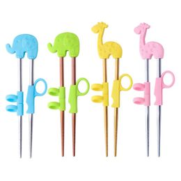 Reusable Chopsticks 304 Stainless Steel Cute Portable Kids Learning Training Chopsticks Food Sticks Learner Kids Enlightenment