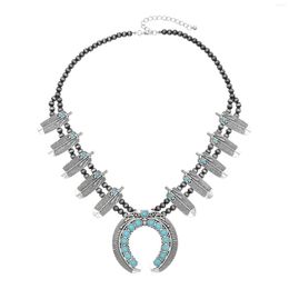 Pendant Necklaces Vintage Bohemian Silver Leaf Feather Pattern Choker Necklace For Women Colorful Turquoise Beads Moon Jewelry