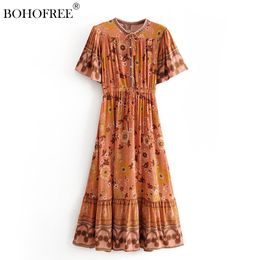 Dress Vintage Boho Long Dress V Neck Rayon Cotton Maxi Hippie Beachwear Vestidos Women Casual Holiday Printed Bohemian Ethnic Dreses