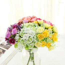 Decorative Flowers Autumn 15 HeadsBouquet Small Bud Roses Bract Silk Artificial Flower DIY Wedding Home Christmas Decor Floral Gifts Po