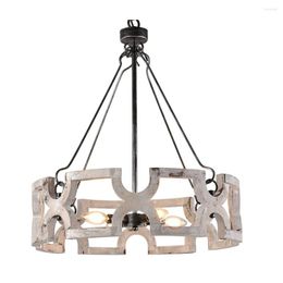 Chandeliers Vintage Wood Chandelier White Living Bedroom Kitchen Retro Farmhouse Pendant Lamp Indoor Lighting Home Decor Fixture