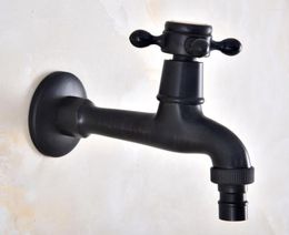 Bathroom Sink Faucets Black Oil Rubbed Brass Wall Mounted Cross Handle Washing Machine Faucet Out Door Taps Dav345