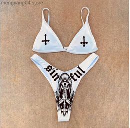 Women's Swimwear ZAFILLE Women 2 Piece Swimsuit Low Waist Bikini Skull Bathing Suit 2021 Angel Demon Party Swimming Suit for Women Swimwear T230524