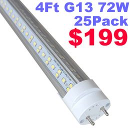 T8 LED Tube Light Bulbs 4FT 72W 6500K Light, Double Ended Power 4 Foot LED Fluorescent Tube Replacement High Output V-Shaped Bi-Pin G13 Base Ballast usastar