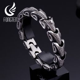 Bracelets Fongten Vintage Dragon Black Stainless Steel Bracelet Punk Mens Bracelets Bangles Fashion Jewelry