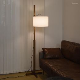Floor Lamps Nordic Wabi Sabi Solid Wood Fabric Shade Led Lamp Living Room Bedroom Bedside Home Decor Sofa Corner Standing Light