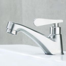 Bathroom Sink Faucets 304 Brushed Stainless Steel Basin Faucet Single Hole Cold Quick-opening Washbasin