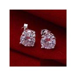 Stud Womens Sterling Sier Plated Round Diamond Earrings Gsse096 Fashion 925 Plate Earring Jewelry Gift Drop Delivery Dh3Am