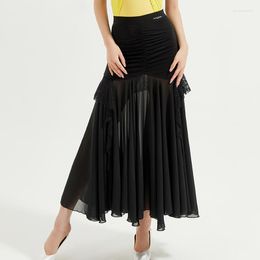 Stage Wear Modern Dance Skirts For Women Pleated Splicing Chiffon Skirt Chacha Rumba Tango Waltz Latin Ballroom DQS12916