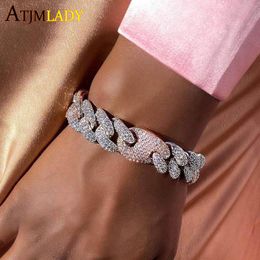 Bangle 15mm Wide Cuban Link Chains Fashion Hiphop Jewellery Iced Out Bling 5A Cubic Zirconia CZ Paved Two Tone Colour Women Men Bracelet