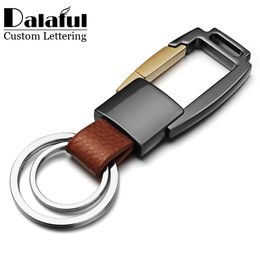 High-Grade Genuine Leather Keychain Alloy Personalized Custom Lettering Business Men For Car Key Chain Ring Holder K409