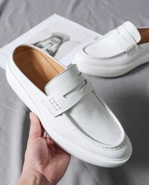 White Black Half Sippers Genuine Leather Outdoor Soft Comfort Heel Mens Lazy Flats