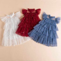 Girl's Dresses 3-8T Summer Set Red Sequins Clothing Smoking Print Dress Vestidos Casual Baby Gift 4-10Y G220523