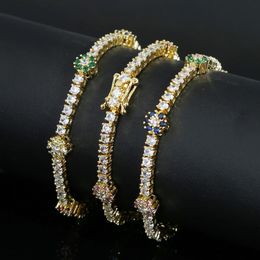 Bangle Gold filled fancy rainbow flower bangle Jewellery for women iced out bling 5A cz Colourful flower tennis chain fashion bracelet
