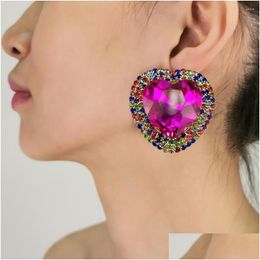 Stud Earrings Colorf Crystal Big Heart For Women Gold Colour Metal Statement Rhinestones Earings Luxury Jewellery 2022 Drop Deli Dhgarden Dhdew