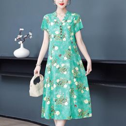 Dresses New Arrival Fashion Casual Summer Dress Loose VNeck Print Floral Cotton Dresses For Women 2022 Clothing Plus Size